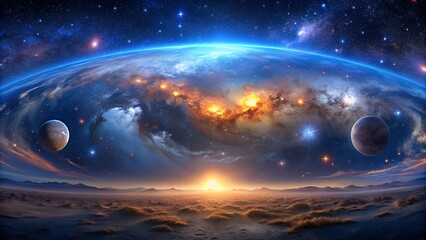 Fototapeta premium Stunning Cosmic Landscape With Planets and Galaxies