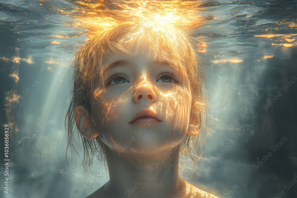 Poster a child discovering a parallel universe where they live a completely different life, symbolizing the