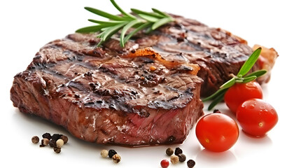 Delicious grilled beef steak isolated on white