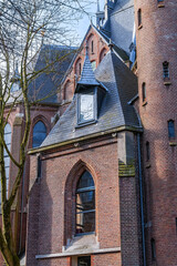 Vondel Church (Vondelkerk) had been in use for Catholic worship from 1880. The first stone of this neo-Gothic, cross-shaped basilica was laid in 1872. AMSTERDAM, the NETHERLANDS. 