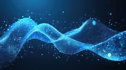 A low-polygonal triangular background with an abstract wave shape on it for design on the subject of cyberspace, big data, network security. Abstract wave shape on a low-polygonal background