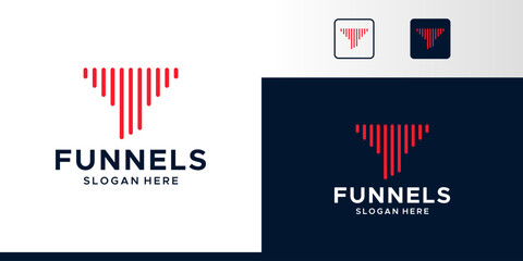 Abstract funnel logo design. Funneling logo with technology modern marketing design graphic symbol icon vector.