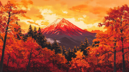 Fototapeta premium 夕暮れ時の赤富士