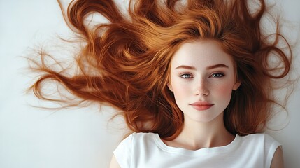 Fototapeta premium portrait of a woman with long red hair isolated on white
