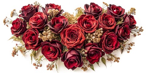 Fototapeta premium Heart of Roses A Romantic Bouquet of Crimson Blooms, Heart shape, Red roses, White background, Floral, Romance, Love
