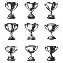 Trophy Cup Vector Isolated On White Background, Award Cup Vector Silhouette