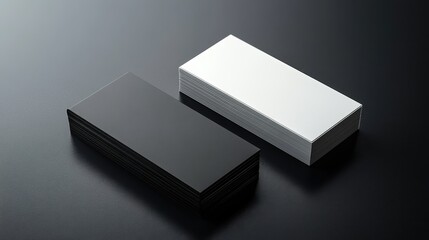 Fototapeta premium Elegant black and white business cards arranged artistically on a dark surface highlighting simplicity and professional branding