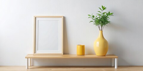 Fototapeta premium Minimalist Shelf with Picture Frame and Vase, Minimalism, Home Decor, Interior Design