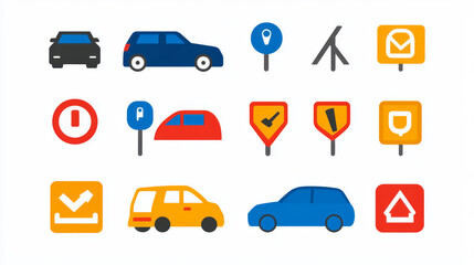 Naklejka premium A collection of parking symbols, including a car parking icon. These signs are meant to be used for parking and traffic regulations and are shown against a white background.