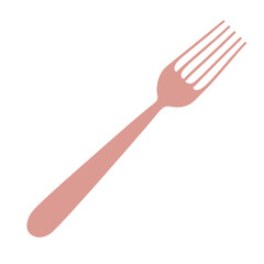 The pink fork is isolated on a white background. Flat style. For poster, logo, label design. Pastel colors