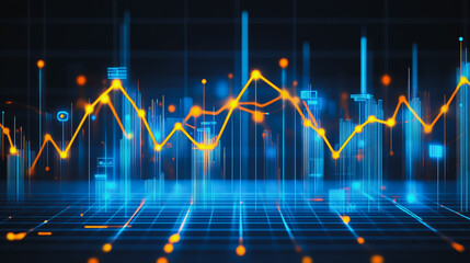 Naklejka premium Abstract business smart city and charts and graphs with statistics to innovative analyze business potential and forecast future development of companies growth.