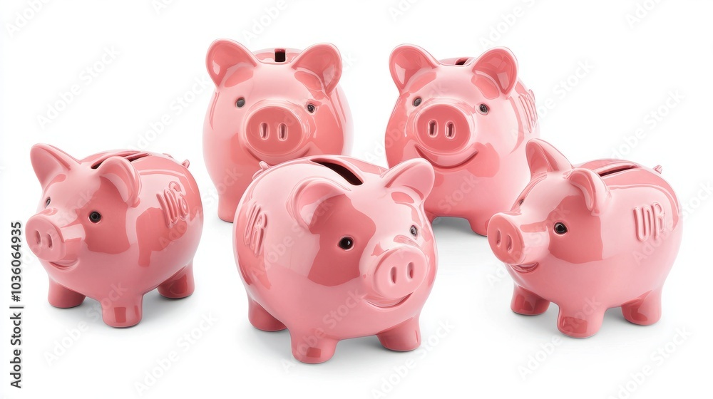 Wall mural pink piggy bank financial set