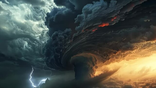 Tornado funnel cloud descending from dark clouds, Video