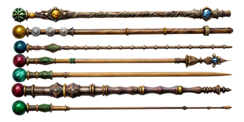 Set of magic wizard staff isolated on white background . AI GENERATED