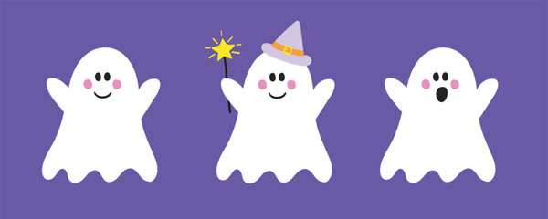 Halloween concept with spooky ghosts. Hand drawn icons. Vector illustration