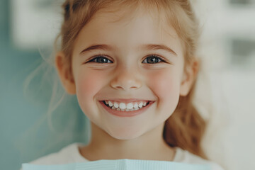 smiling little girl at childrens dentistry, showcasing her healthy teeth and joyful expression. bright atmosphere highlights her happiness and confidence