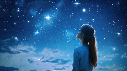 a girl looking at the stars in the night sky