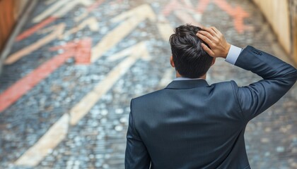 Frustrated Businessman Investor At A Business Turning Point: Concept Of Reversing Direction In Interest Rates And Financial Trends.
