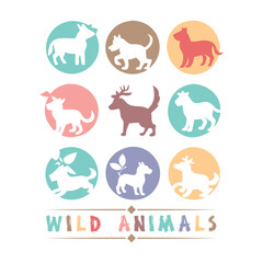 Vector black silhouette illustration set of wild forest animals