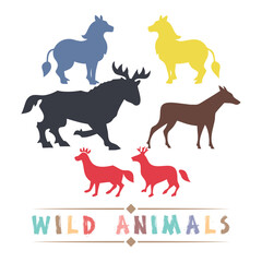 Vector black silhouette illustration set of wild forest animals