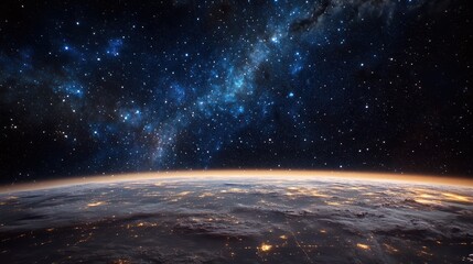 A stunning view of the Milky Way galaxy from a remote space station, showcasing stars and nebulae in the distance