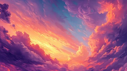 Fototapeta premium A vibrant sunset sky with shades of orange, pink, and purple blending together beautifully