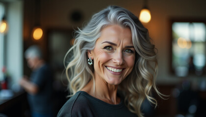 Obraz premium Portrait of beautiful middle-aged woman with gray hair