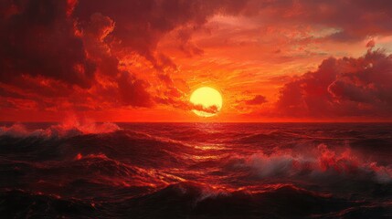 Obraz premium Amazing red sunset over ocean.