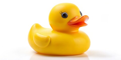 Yellow Rubber Duck on White Background, Rubber Duck, Bath Toy, Duck