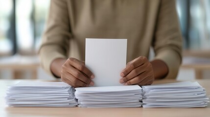 Ballot paper being checked off in a voting booth, voter choice, election action