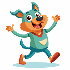 Hee Dancing And Playing Cartoon Dog on a white background 