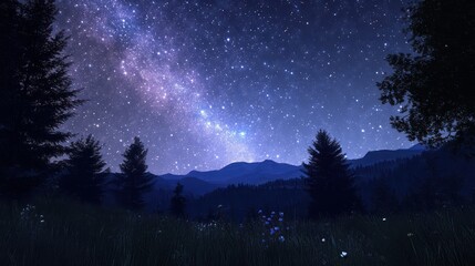 Naklejka premium Night sky filled with stars and the Milky Way galaxy