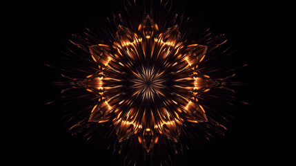 Obraz premium Abstract mandala with radiant orange and black geometric symmetry, capturing the energy and balance of light in a dynamic design, kaleidoscope background 
