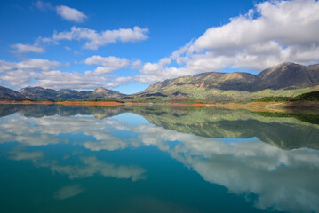 Beautiful lake with rocky mountains, forest and trees in background, Lake Between Forests And Mountain, Beautiful lake in mountains. reflection lake view. Mountain lake landscape, jijel algeria africa