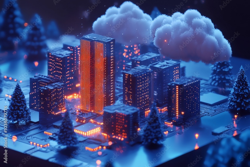 Poster concept of cloud computing technology with generative ai. futuristic illustration.