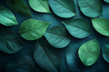 Obraz premium A close-up view of various green leaves arranged on a dark background showcasing their natural textures and shades