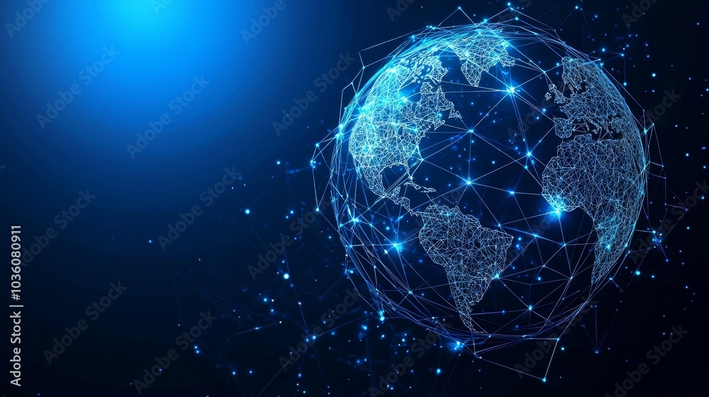 Poster blockchain technology futuristic hud background featuring world globe and blockchain polygon peer to