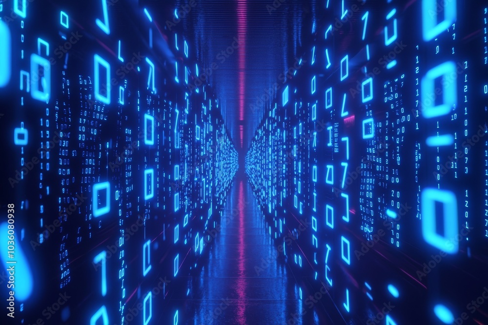 Aufkleber data in blue digital binary format on a computer screen