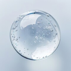 Glycerin gel texture. Water drop. Blue serum toner drop isolated on white background. Liquid moisturizing gel with bubbles macro