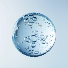 Glycerin gel texture. Water drop. Blue serum toner drop isolated on white background. Liquid moisturizing gel with bubbles macro