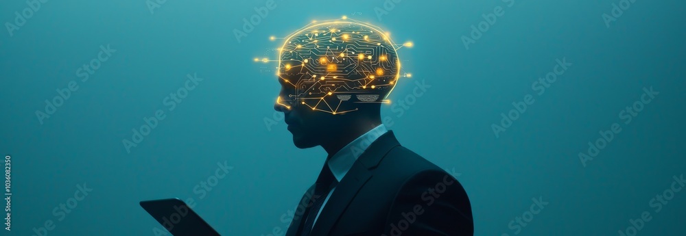 Poster digital tablet with ai blockchain technology and data science background, cloud computing, database 
