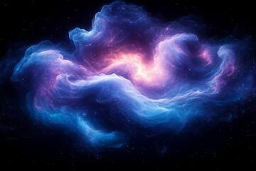Obraz premium A stunning cosmic cloud formation glowing in vibrant purple and blue hues against a dark backdrop, resembling a swirling nebula in space