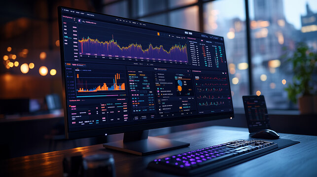 Sur l'ordinateur, un broker suit les indices boursiers du CAC 40 et du Nasdaq, analysant les fluctuations de Wall Street face &agrave; l'inflation.