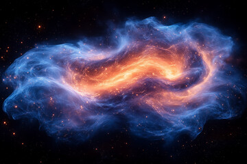 Obraz premium Stunning cosmic cloud glows with orange and blue hues in the depths of space, revealing swirling patterns of stardust