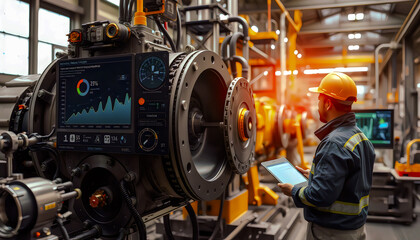 Fototapeta premium Industrial Engineer Using Tablet for Machine Monitoring and Control.