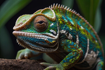 Obraz premium a green coloured happily chameleon 