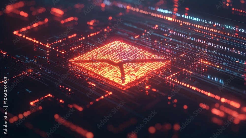 Poster around the email icon are binary code and data streams, emphasizing the role technology plays in ema
