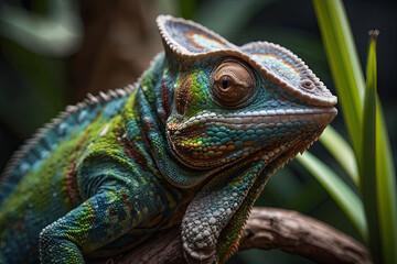 Fototapeta premium a green coloured happily chameleon 