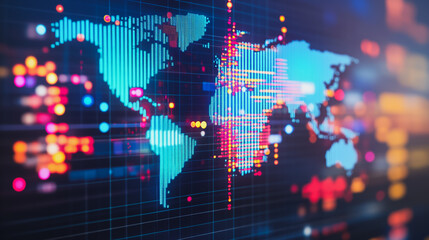 Obraz premium Abstract business network Around the world and charts and graphs with statistics to innovative analyze business potential and forecast future development of companies growth.