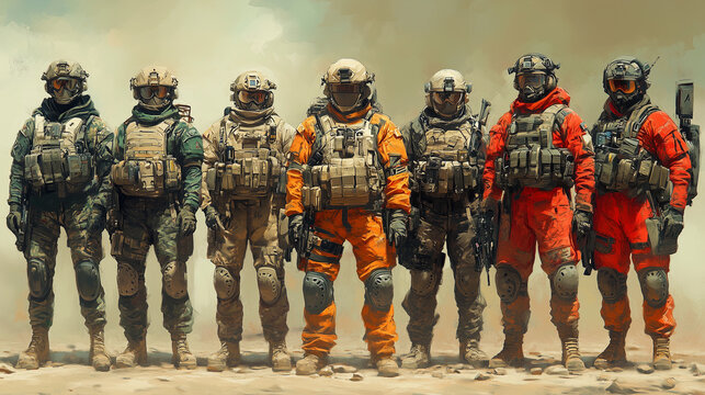 Dans un monde en 3D, un guerrier en uniforme militaire marche, pistolet &agrave; la main, pr&ecirc;t &agrave; combattre et &agrave; prot&eacute;ger la s&eacute;curit&eacute; des gens.